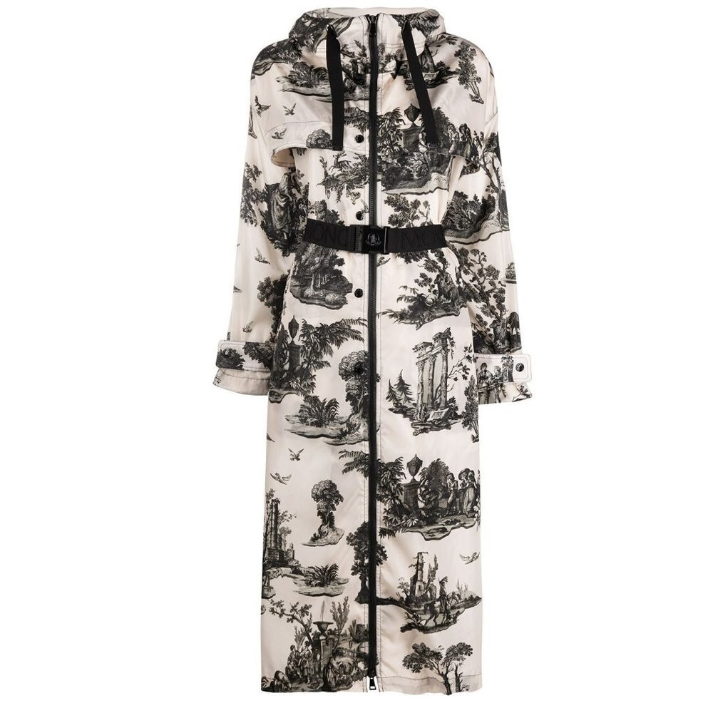 MONCLER Bouteille Toile-Print Belted Parka Sz 1 $1,500